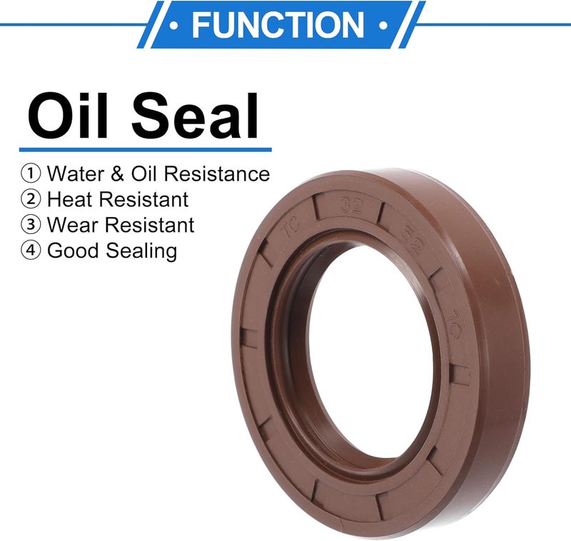 VekAuto Universal Oil Seal TC Double Lip W Steel Spring Seal Ring Rotary Shaft Seal 32x52x10mm High Pressure FKM Rubber Brown 2 Pcs - Image 3